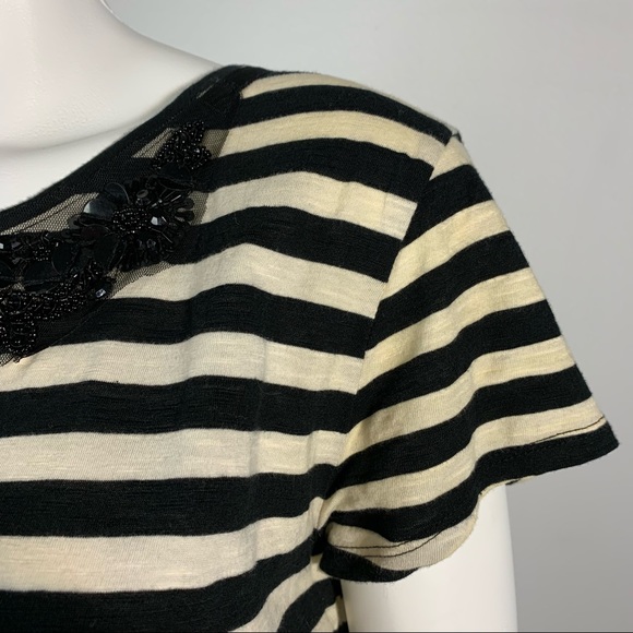 COPY - Ann Taylor Loft striped short sleeve shirt w/ beaded bib floral appliqué… - Picture 7 of 15